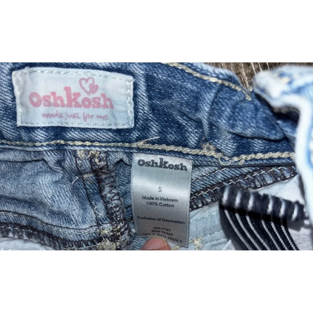 OshKosh Bgosh Girls Flare Jeans Medium Wash Rhinestone Size 5 Adjustable Waist